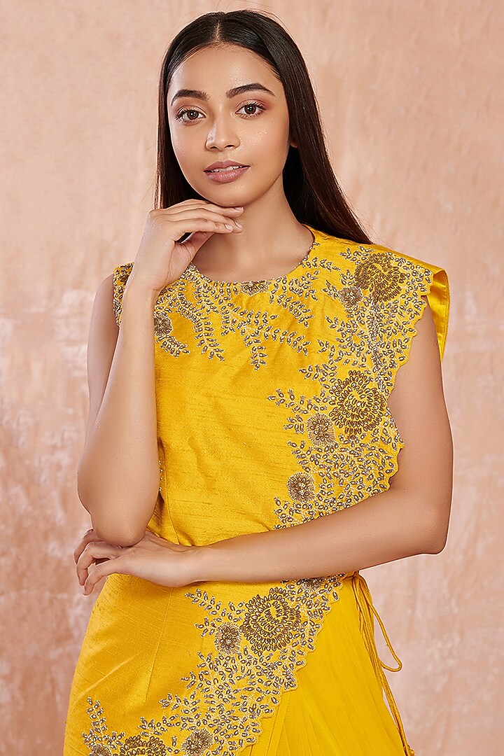Citrus Yellow Draped Gown With Jacket by Onaya at Pernia's Pop Up Shop