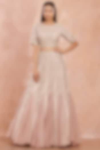 Light Pink Embroidered Flared Wedding Lehenga Set by Onaya at Pernia's Pop Up Shop