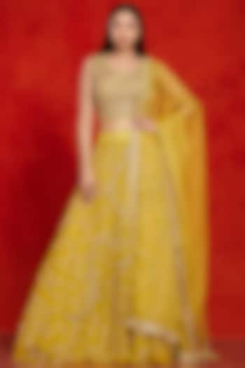 Fluorescent Lime Embroidered Wedding Lehenga Set by Onaya at Pernia's Pop Up Shop