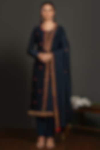 Navy Blue Embroidered A-Line Kurta Set by Onaya at Pernia's Pop Up Shop