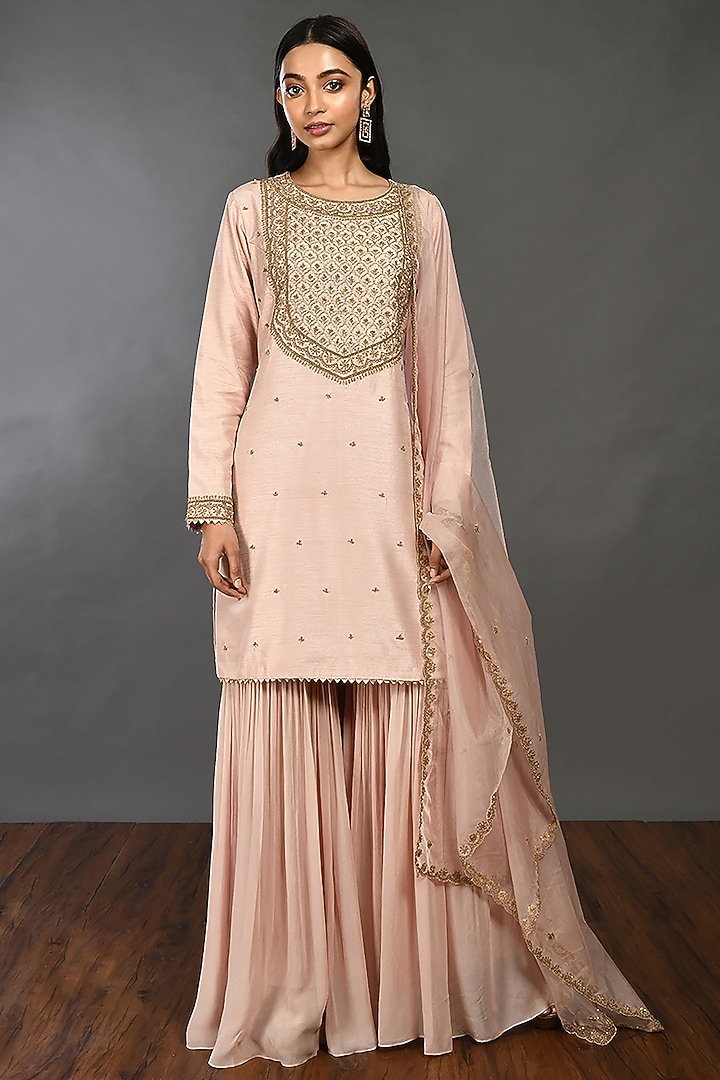 Blush Pink Georgette Party Wear Sharara Set by Onaya at Pernia's Pop Up Shop
