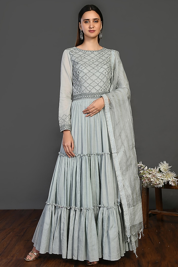 Doctor Blue Embroidered Anarkali Set by Onaya at Pernia's Pop Up Shop