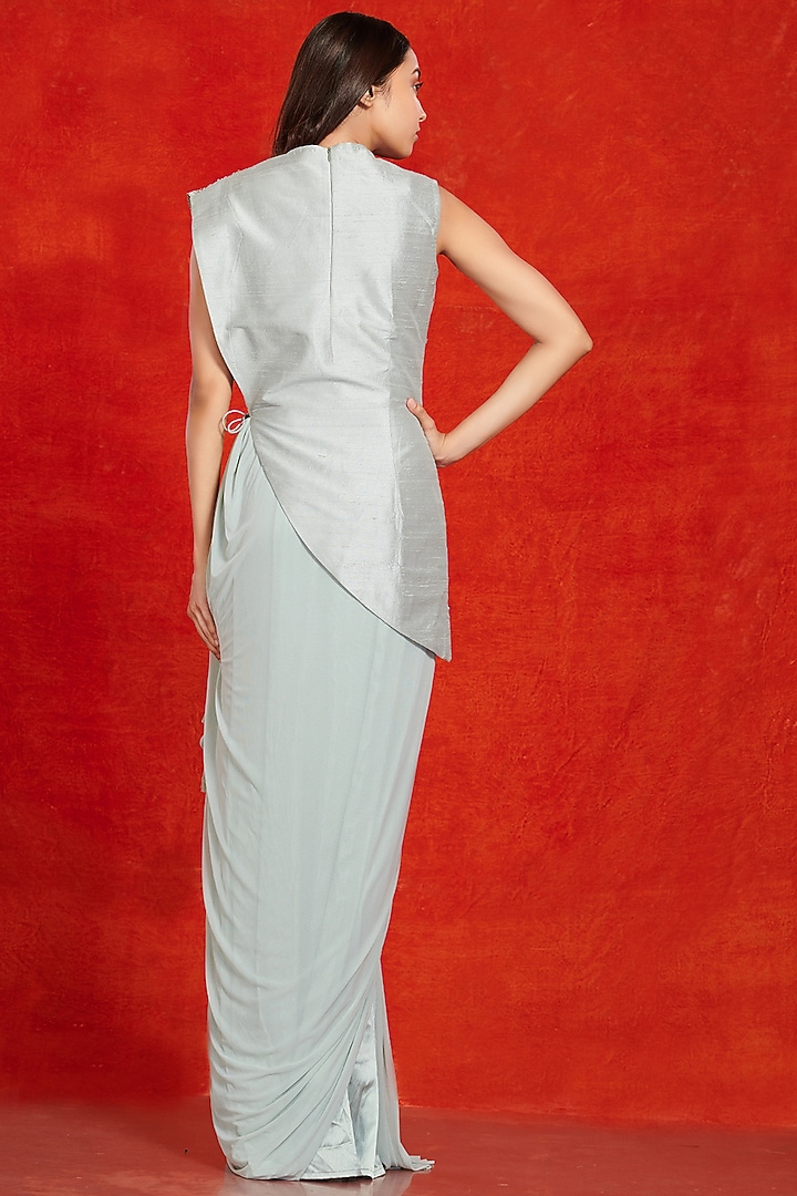Light Blue Draped A-Line Gown With Jacket by Onaya at Pernia's Pop Up Shop