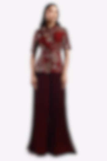 Maroon Silk Pleated Pant Set by Onaya at Pernia's Pop Up Shop