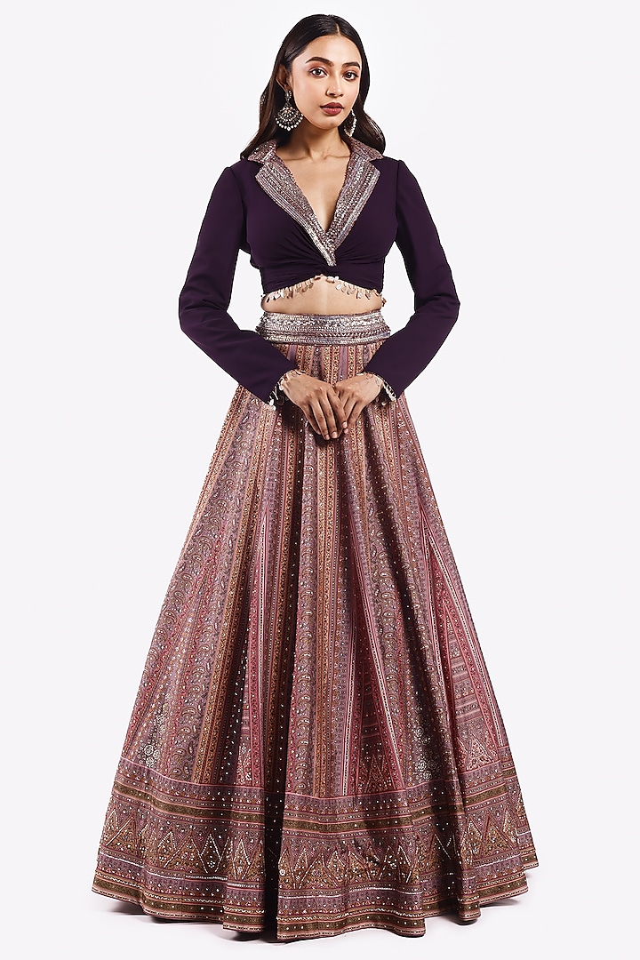 Purple-Mauve Silk Cutdana Embellished A-Line Lehenga Set by Onaya at Pernia's Pop Up Shop