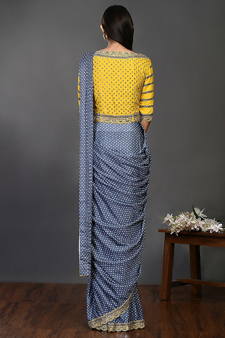 Bluish Grey Embroidered Party Wear Saree Set by Onaya at Pernia's Pop Up Shop