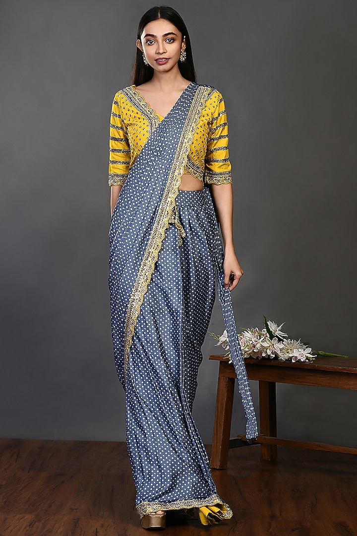 Bluish Grey Embroidered Party Wear Saree Set by Onaya at Pernia's Pop Up Shop