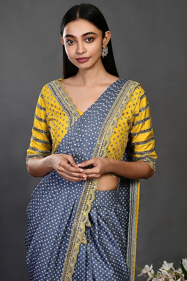 Bluish Grey Embroidered Party Wear Saree Set by Onaya at Pernia's Pop Up Shop