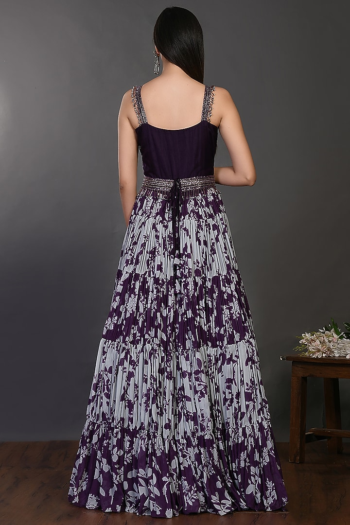 Purple Printed & Embroidered Party Wear Gown by Onaya at Pernia's Pop Up Shop