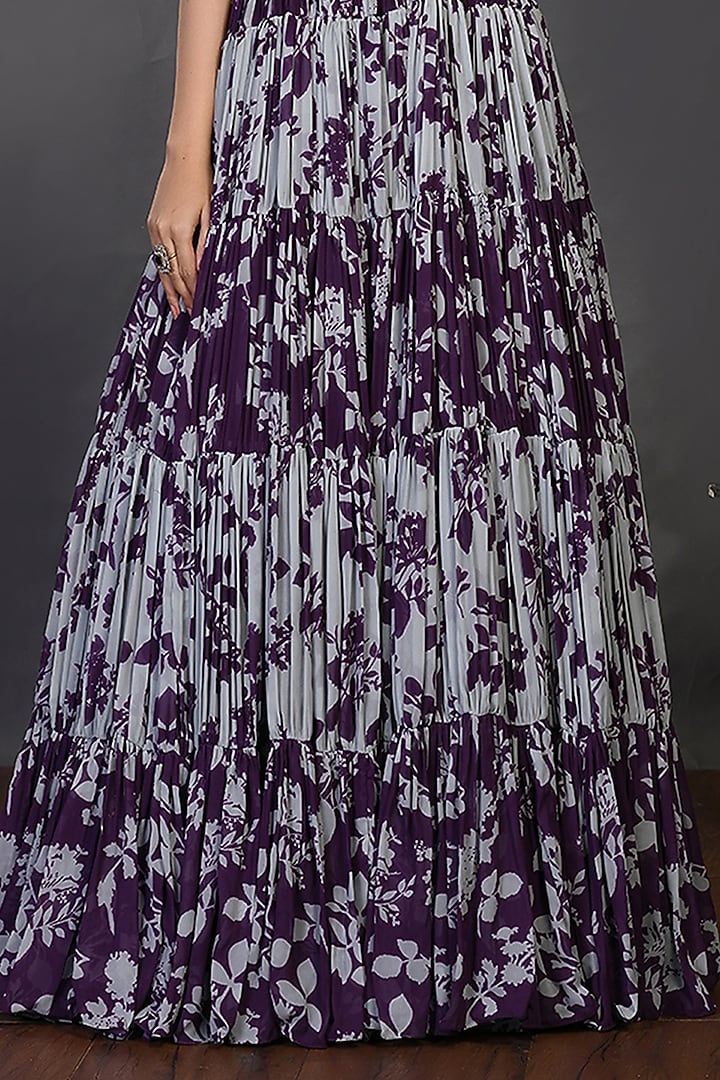 Purple Printed & Embroidered Party Wear Gown by Onaya at Pernia's Pop Up Shop