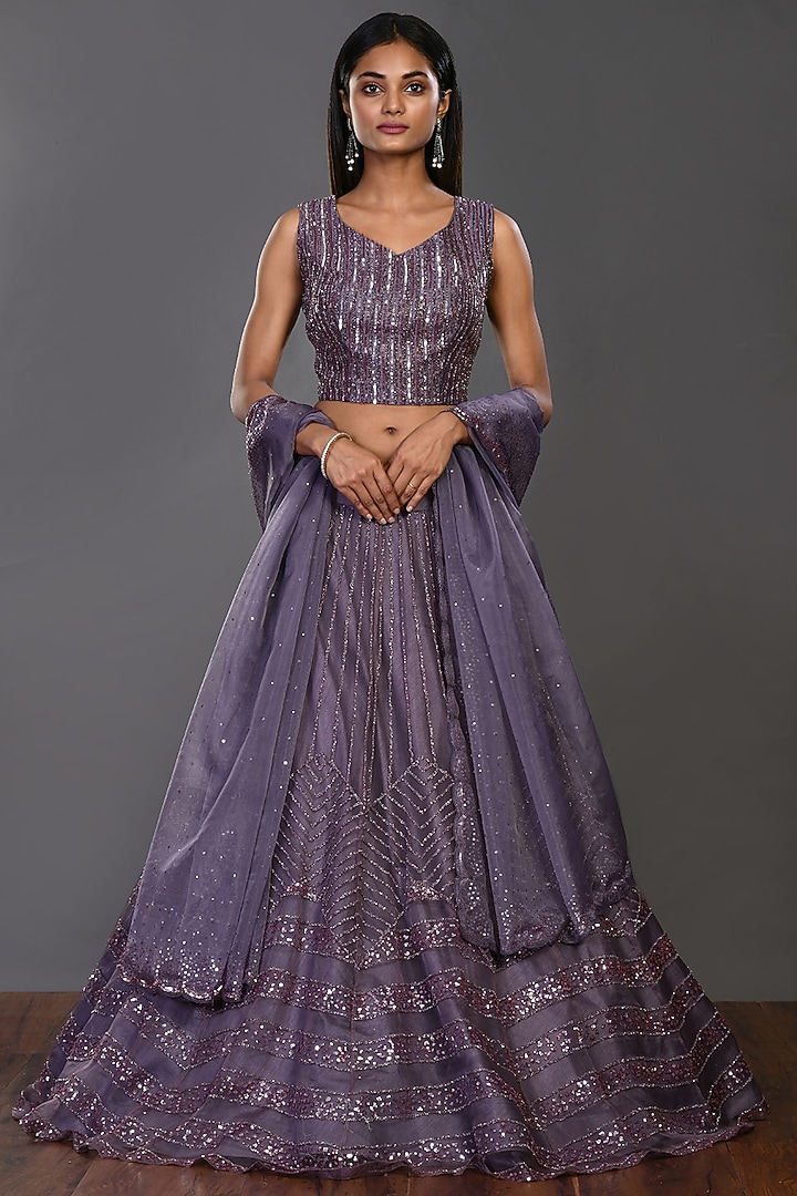 Lilac Grey Embroidered Wedding Lehenga Set by Onaya at Pernia's Pop Up Shop