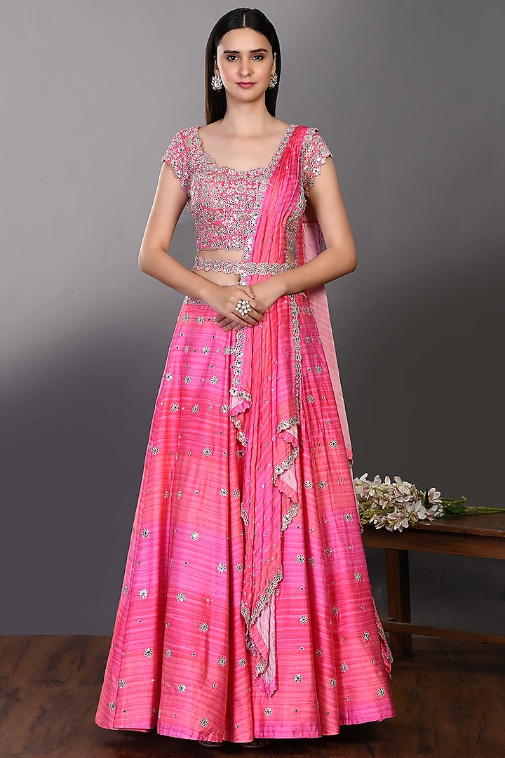 Candy Pink Embroidered Wedding Lehenga Set by Onaya at Pernia's Pop Up Shop