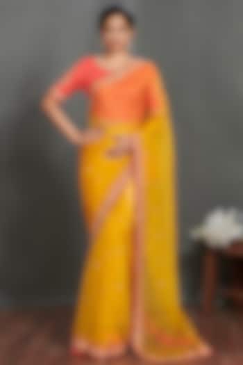 Yellow Embroidered Party Wear Saree Set by Onaya at Pernia's Pop Up Shop