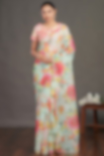 Aqua Green Embroidered Festive Saree Set by Onaya at Pernia's Pop Up Shop