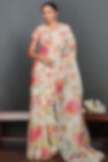 Off-White Embroidered Festive Saree Set by Onaya at Pernia's Pop Up Shop