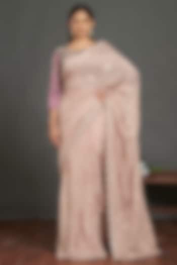 Blush Pink Embroidered Saree by Onaya