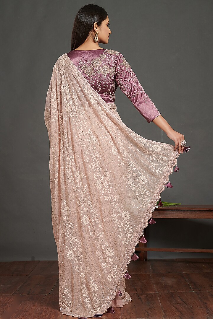 Blush Pink Embroidered Party Wear Saree by Onaya at Pernia's Pop Up Shop