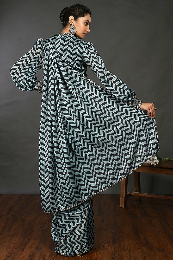 Navy Blue Embroidered Festive Saree Set by Onaya at Pernia's Pop Up Shop