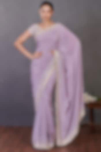 Lavender Embroidered Party Wear Saree Set by Onaya at Pernia's Pop Up Shop