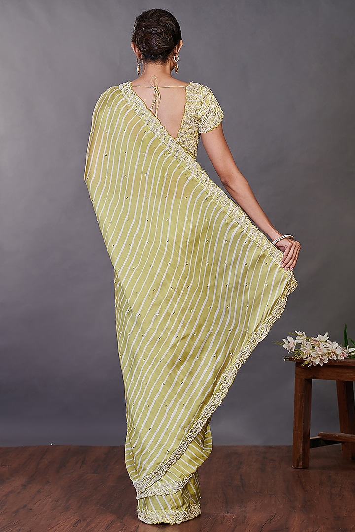 Light Olive Embroidered Party Wear Saree Set by Onaya at Pernia's Pop Up Shop