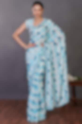 Aqua Embroidered Saree Set by Onaya at Pernia's Pop Up Shop