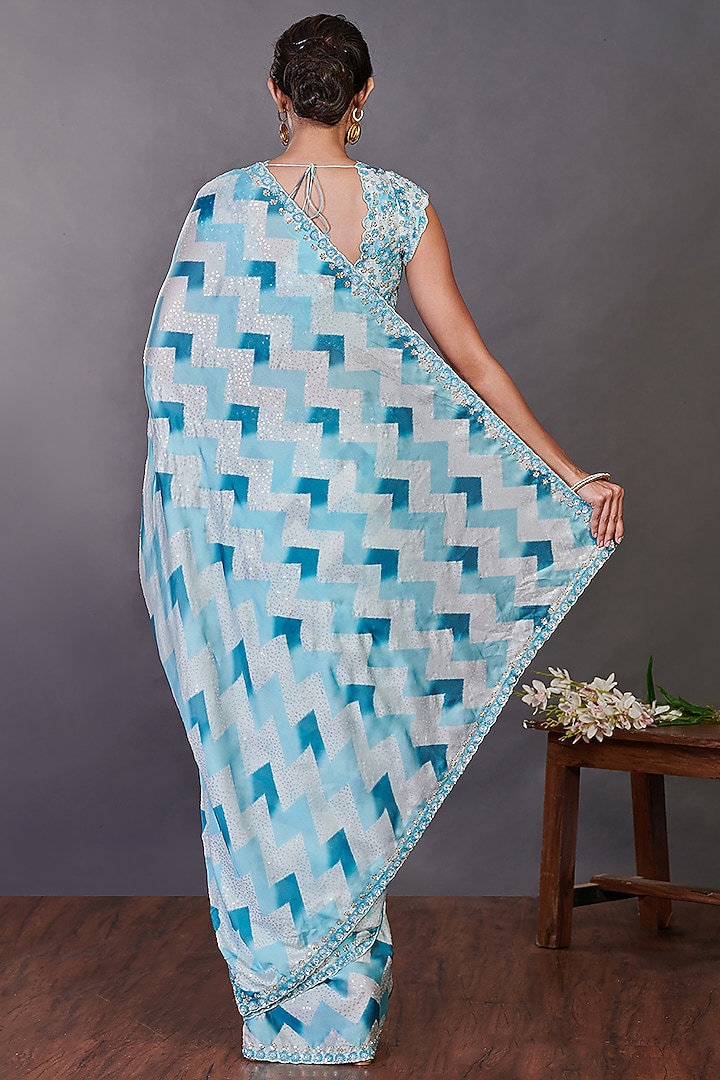 Aqua Embroidered Festive Saree Set by Onaya at Pernia's Pop Up Shop