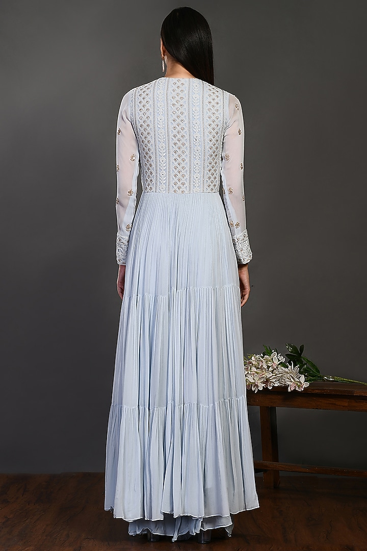 Powder Blue Embroidered Anarkali Set by Onaya at Pernia's Pop Up Shop