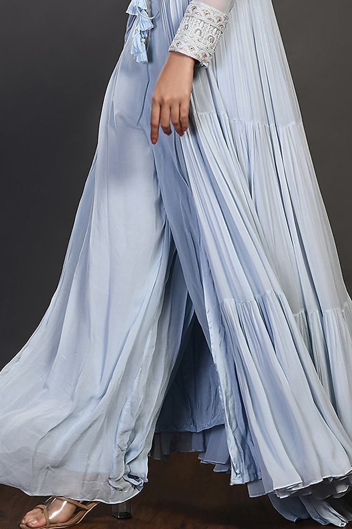 Powder Blue Embroidered Anarkali Set by Onaya at Pernia's Pop Up Shop