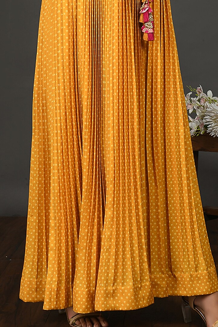 Mustard & Pink Embroidered Party Wear Gown by Onaya at Pernia's Pop Up Shop