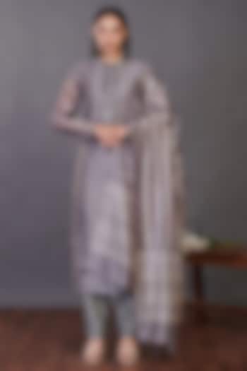 Grey Embroidered Kurta Set by Onaya at Pernia's Pop Up Shop