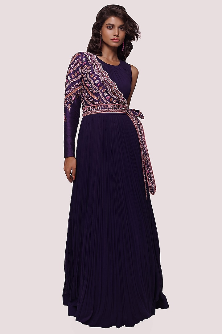 Purple Georgette Embellished Gown by Onaya