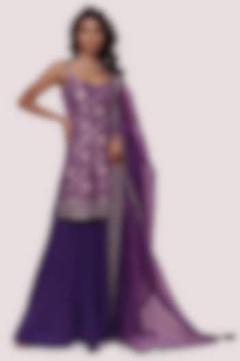 Purple Pleated Georgette Party Wear Sharara Set by Onaya at Pernia's Pop Up Shop