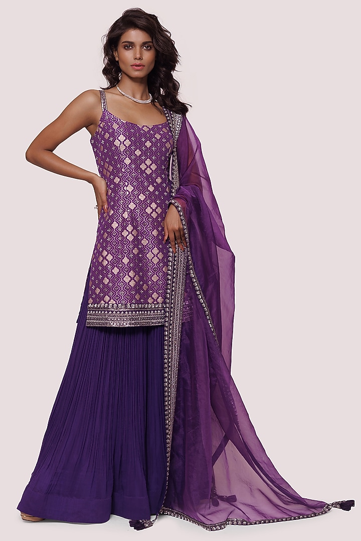 Purple Pleated Georgette Party Wear Sharara Set by Onaya at Pernia's Pop Up Shop