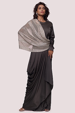 Mehendi Green Satin Printed Indowestern Dress by Onaya