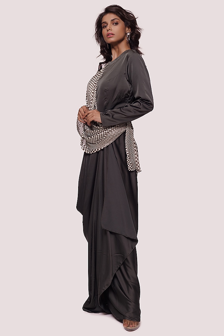 Mehendi Green Satin Printed Indowestern Summer Dress by Onaya at Pernia's Pop Up Shop