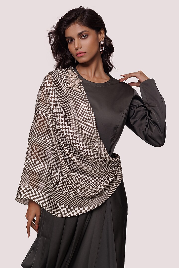 Mehendi Green Satin Printed Indowestern Summer Dress by Onaya at Pernia's Pop Up Shop