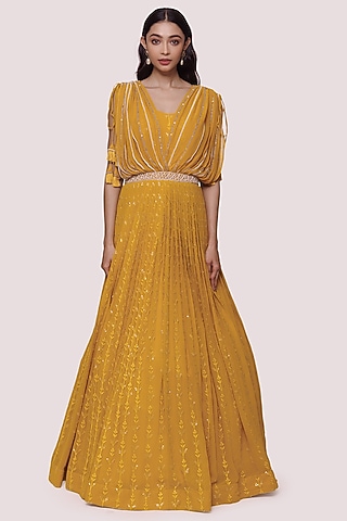 Lemon Yellow Chikankari Gown by Onaya