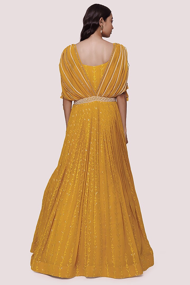 Lemon Yellow Chikankari Party Wear Gown by Onaya at Pernia's Pop Up Shop