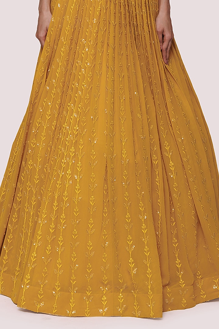 Lemon Yellow Chikankari Party Wear Gown by Onaya at Pernia's Pop Up Shop