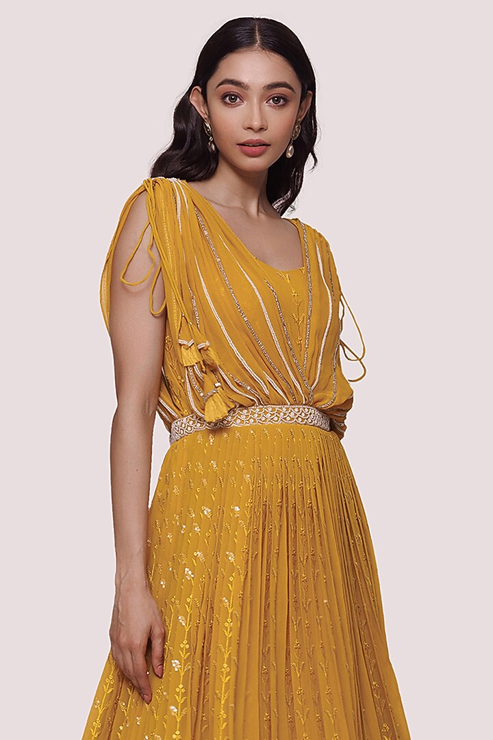 Lemon Yellow Chikankari Party Wear Gown by Onaya at Pernia's Pop Up Shop