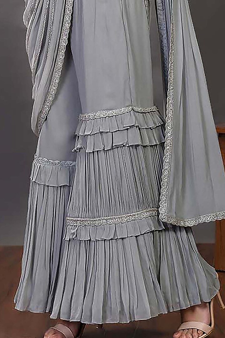 Grey Embroidered Pant Party Wear Saree Set by Onaya at Pernia's Pop Up Shop