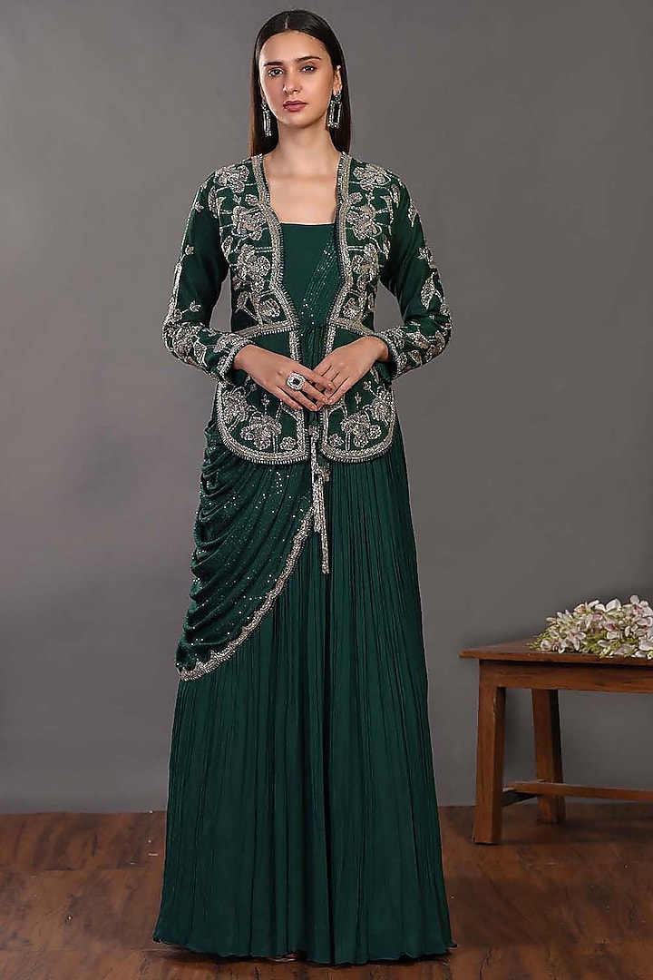 Bottle Green Gown With Jacket by Onaya at Pernia's Pop Up Shop