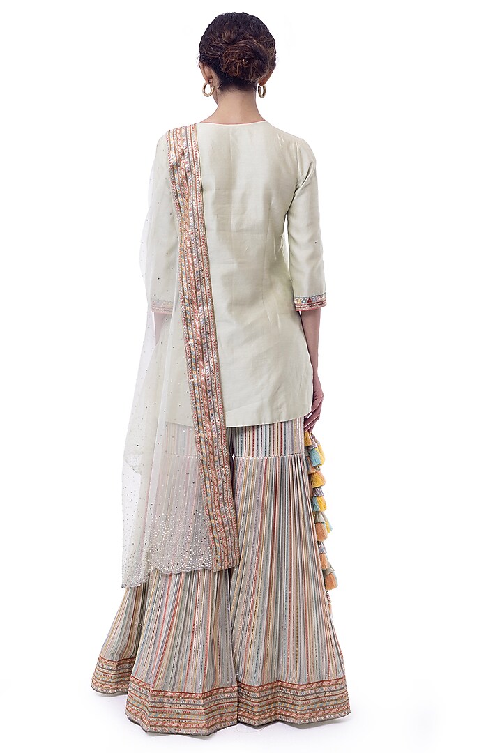 Pista Green Chanderi Pinstripe Gharara Set by Onaya at Pernia's Pop Up Shop