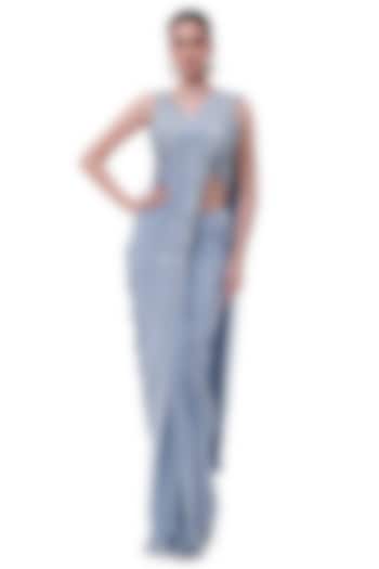 Doctor Blue Crepe Draped Party Wear Saree Set by Onaya at Pernia's Pop Up Shop