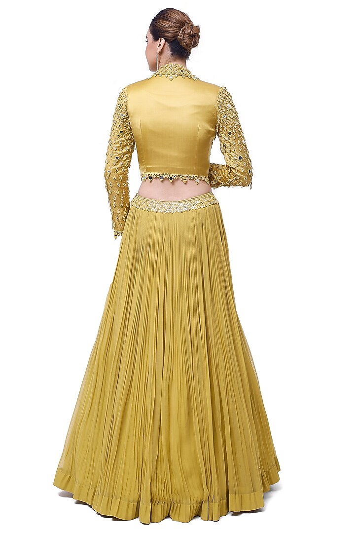 Pista Green Georgette A-Line Pleated Skirt Set by Onaya at Pernia's Pop Up Shop