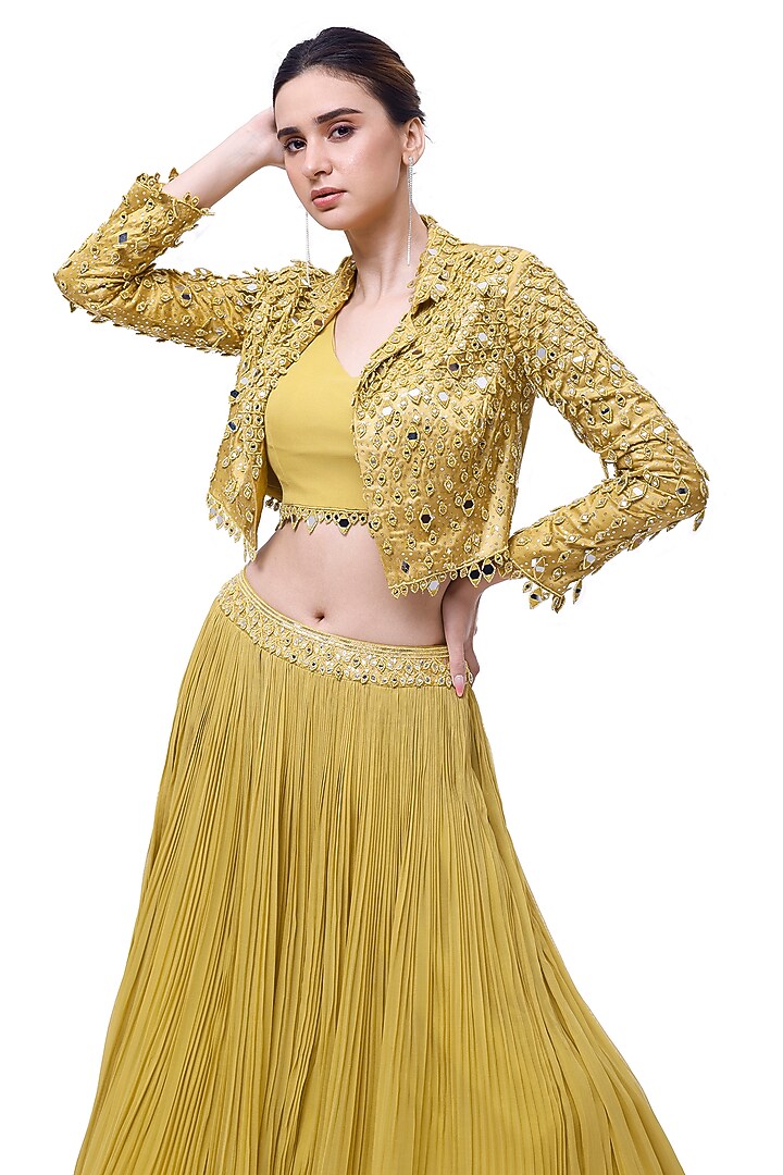 Pista Green Georgette A-Line Pleated Skirt Set by Onaya at Pernia's Pop Up Shop