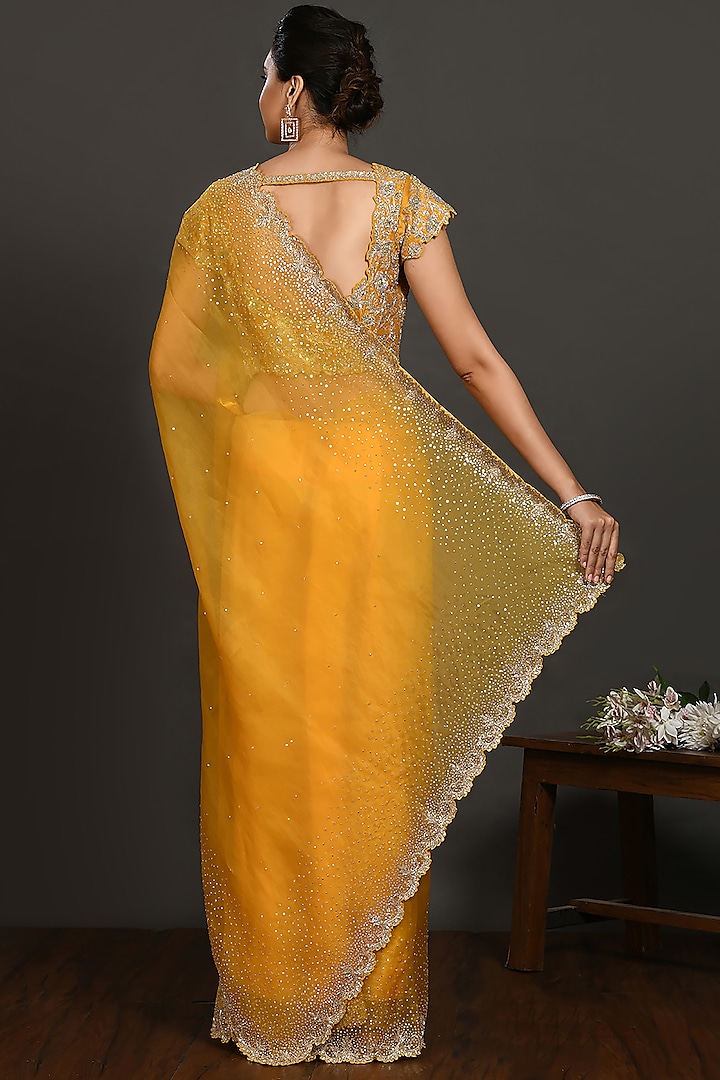 Mustard Embroidered Party Wear Saree Set With Belt by Onaya at Pernia's Pop Up Shop