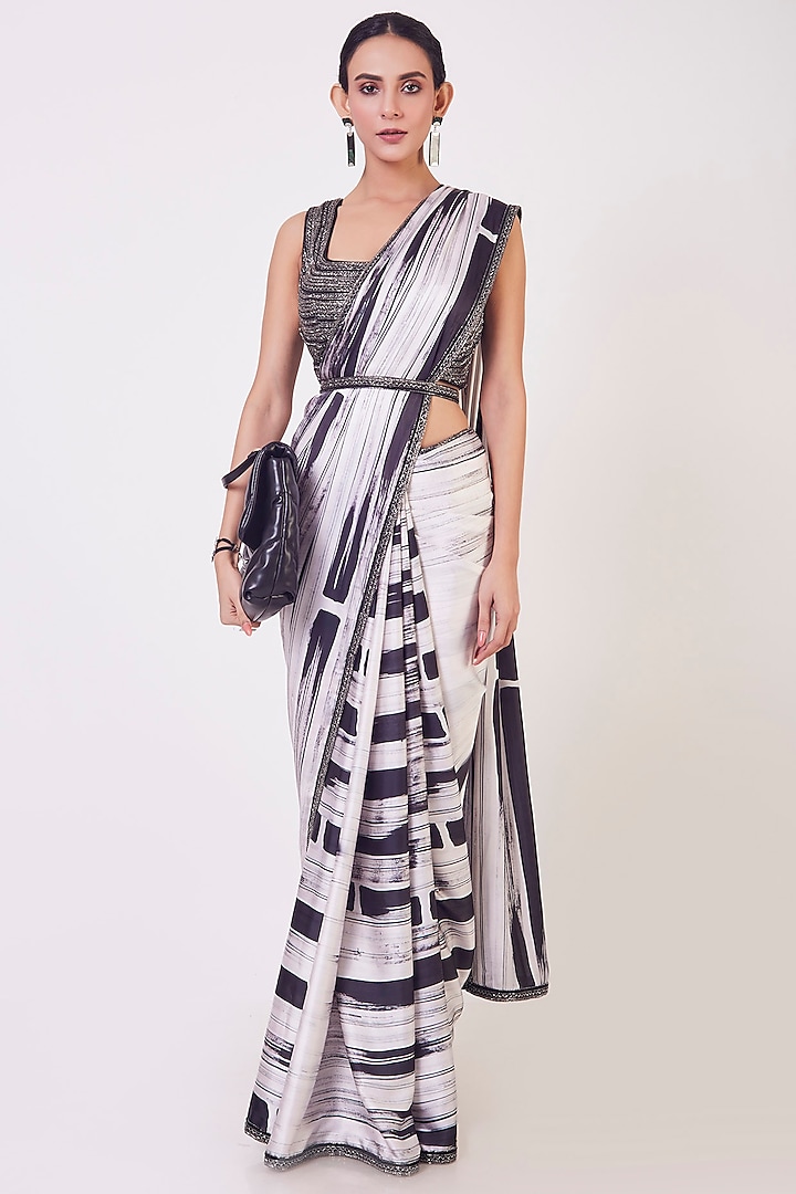 Black & White Silk Saree Set by Onaya
