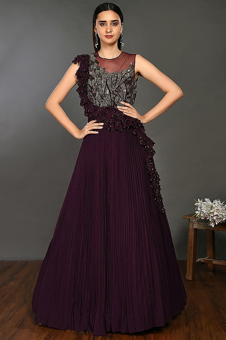 Purple Embroidered Gown by Onaya