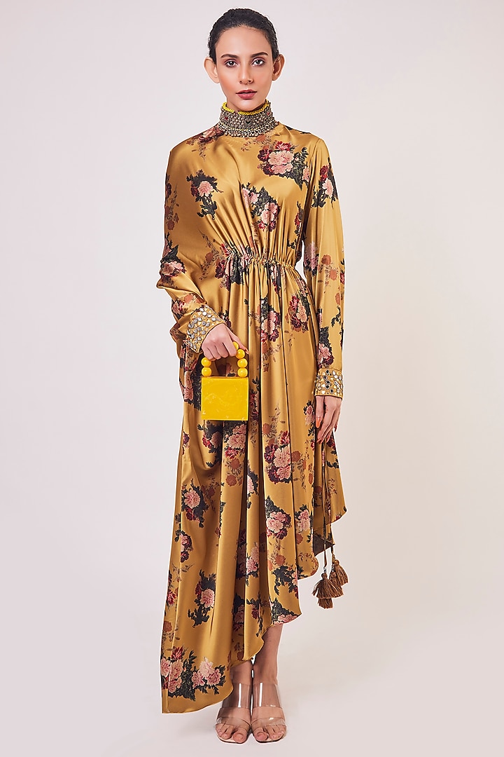 Mustard Printed Dress by Onaya